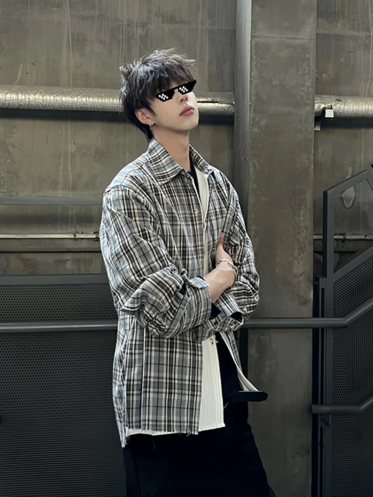 Cleanfit Plaid Long Sleeve Shirt Men's Clean Style Outerwear Trendy And Handsome Premium Feel Boys' Checkered Dress Shirt