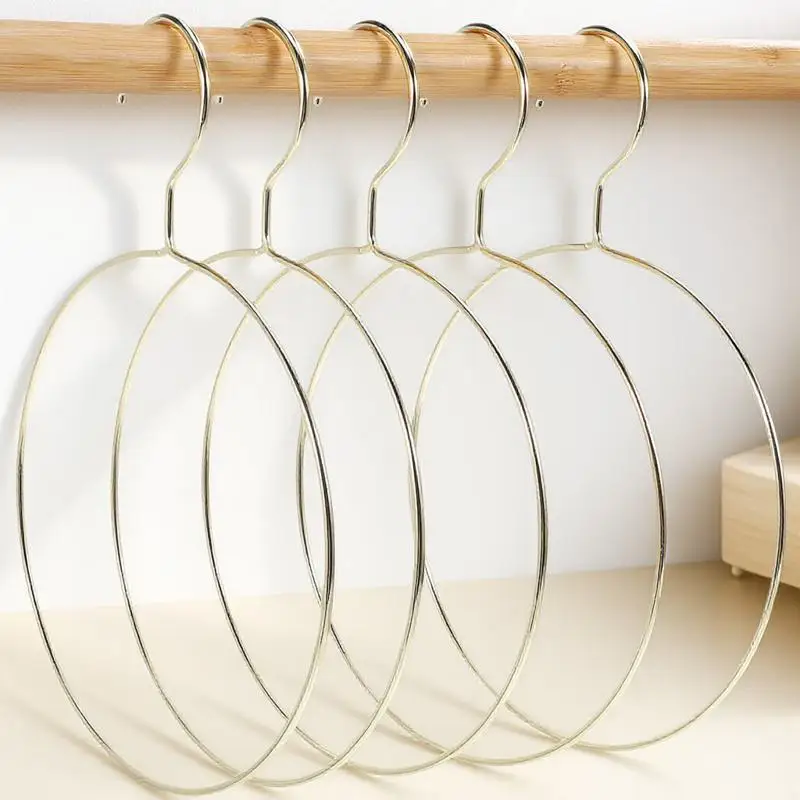 

5pcs Round Clothes Metal Home Hangers Golden Creative Scarf Towel Hangers Fashion Wardrobe Rack For Home Laundry