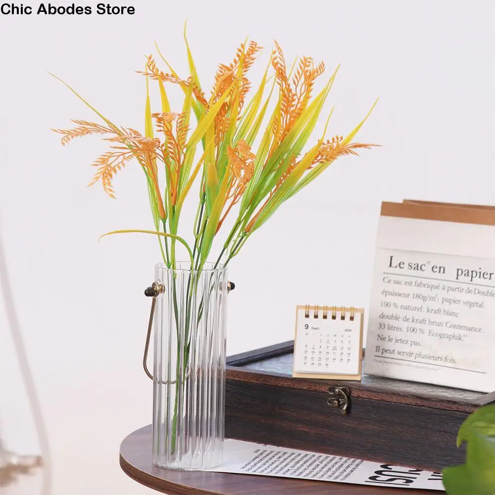 

7 Forks Artificial Wheat Ears Rice Plant Bouquet Yellow Flower Plastic Wheat Ears Rice Plant Branch Non Water Needed Realistic