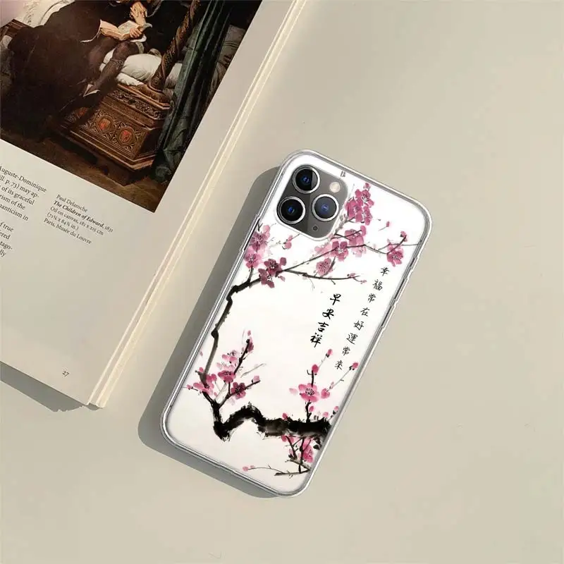 Cherry Blossom Tree Phone Case For Apple Iphone 15 14 13 16 Pro Max Cover 11 12 Mini Fundas X XS Max XR 8 7 Plus Shell Coque Sil