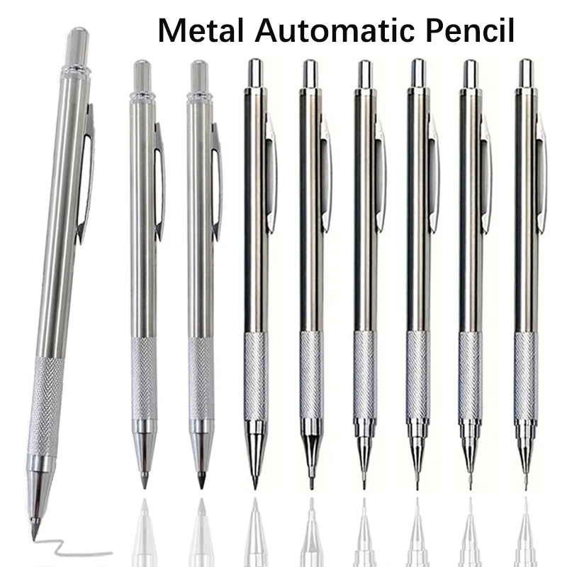 

0.5 0.7 0.9 1.3 2.0mm All Metal Anti Slip Mechanical Pencil Set Black Lead Core Painting Writing School Office Stationery