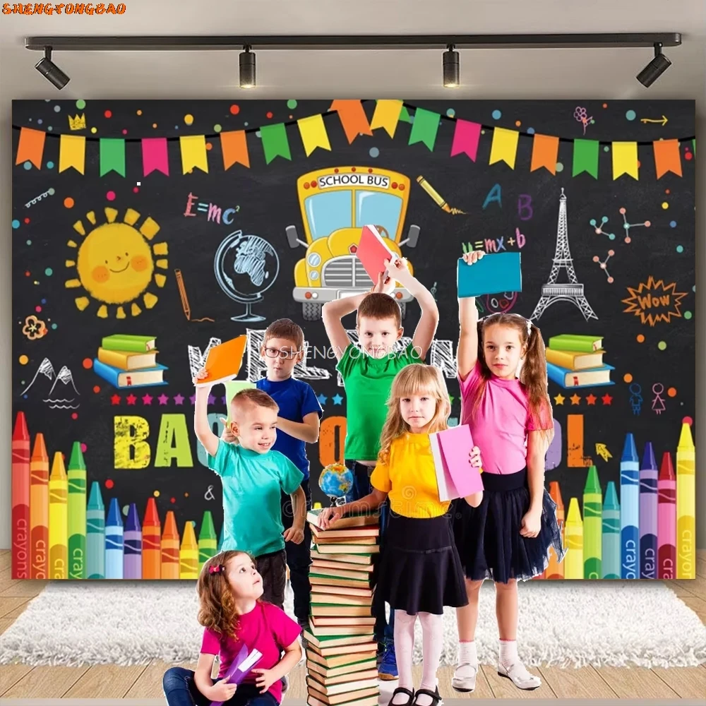 Welcome Back To School Theme Photography Backdrops Classroom Blackboard Globe Pencil Book Students Photo Studio Background CB-01