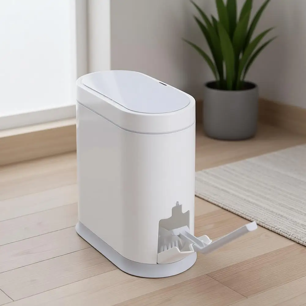 

Водонепроницаемое мусорное ведро с датчиком движения, 2,5 галлона, с держателем для туалетной щетки, для умного декора ванной комнаты - белое
