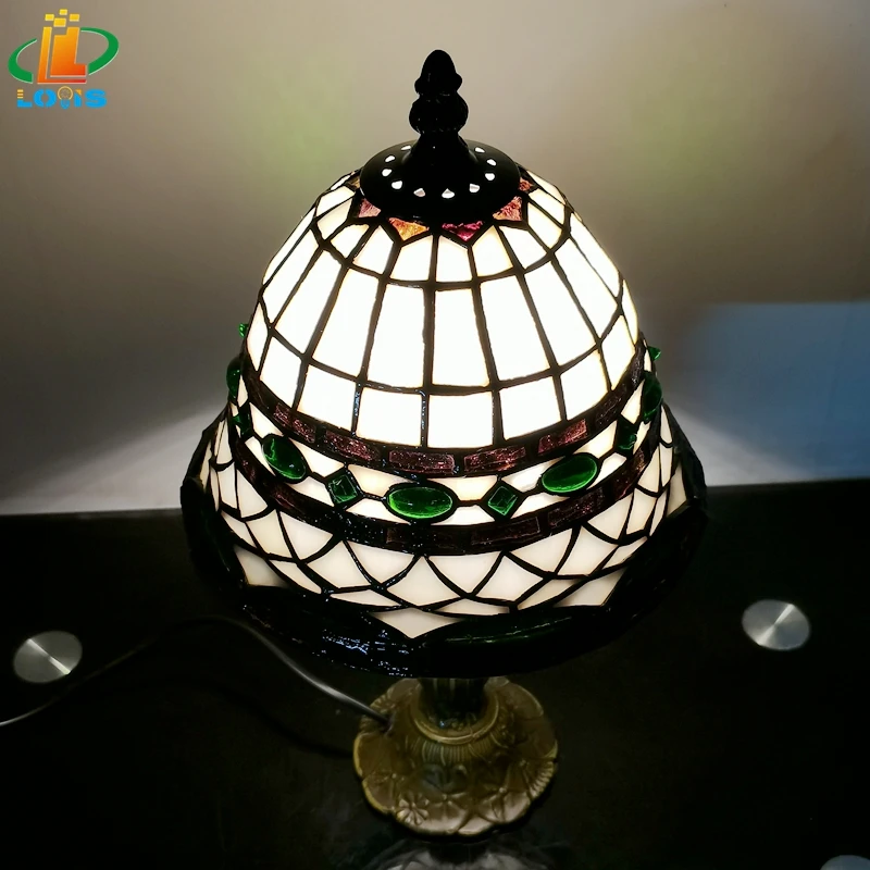 8-Inch European Umbrella-Shaped Stained Glass Table Lamp Tiffany Style Simple Antique Bedroom Decorative Lamp Birthday Gift