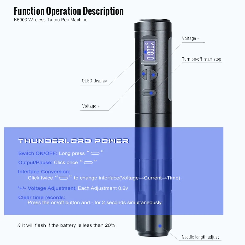 Professional K6003 Tattoo Machine 3.5mm Stroke Wired Wireless Dual Mode Tattoo Pen Hollow Cup Motor for Permanent Makeup