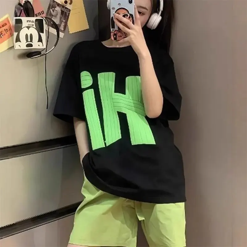 

Pure Cotton T-Shirt For Women New Summer 2025 Featuring Retro Laid-Back Design Loose Letter-Printed Short-Sleeved Top Female