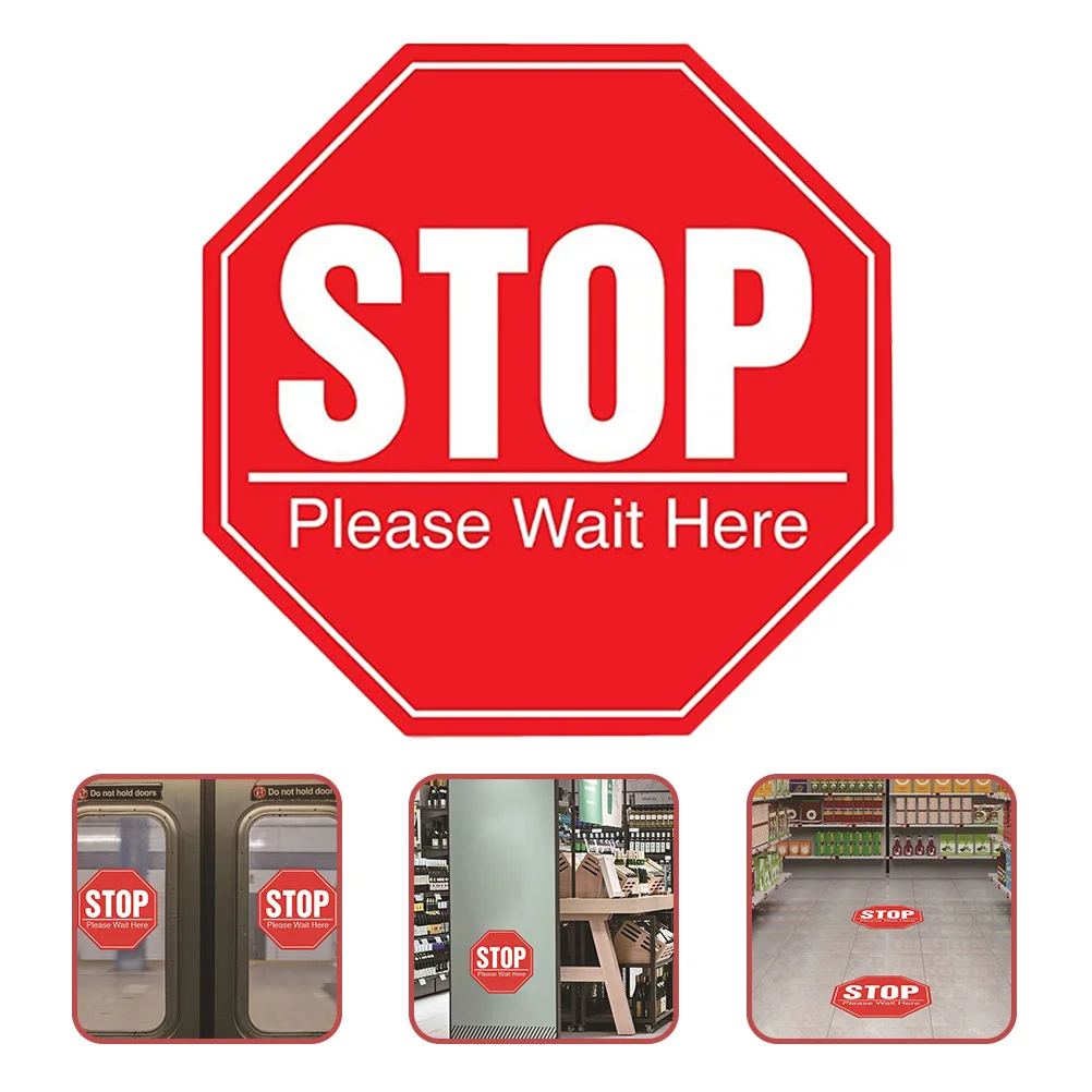 10pcs PVC Stickers Store Supermarket Social Distancing Signs Public Safety Distance Sign Wait Here Decals Traffic Safety