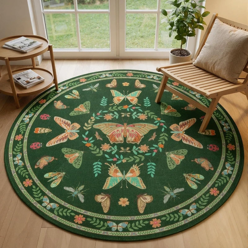 Round Rug Living Room Carpet Non-slip Machine Washable Soft Floor Mat Black Insect Rugs Bedroom Bedside Carpets Home Decoration