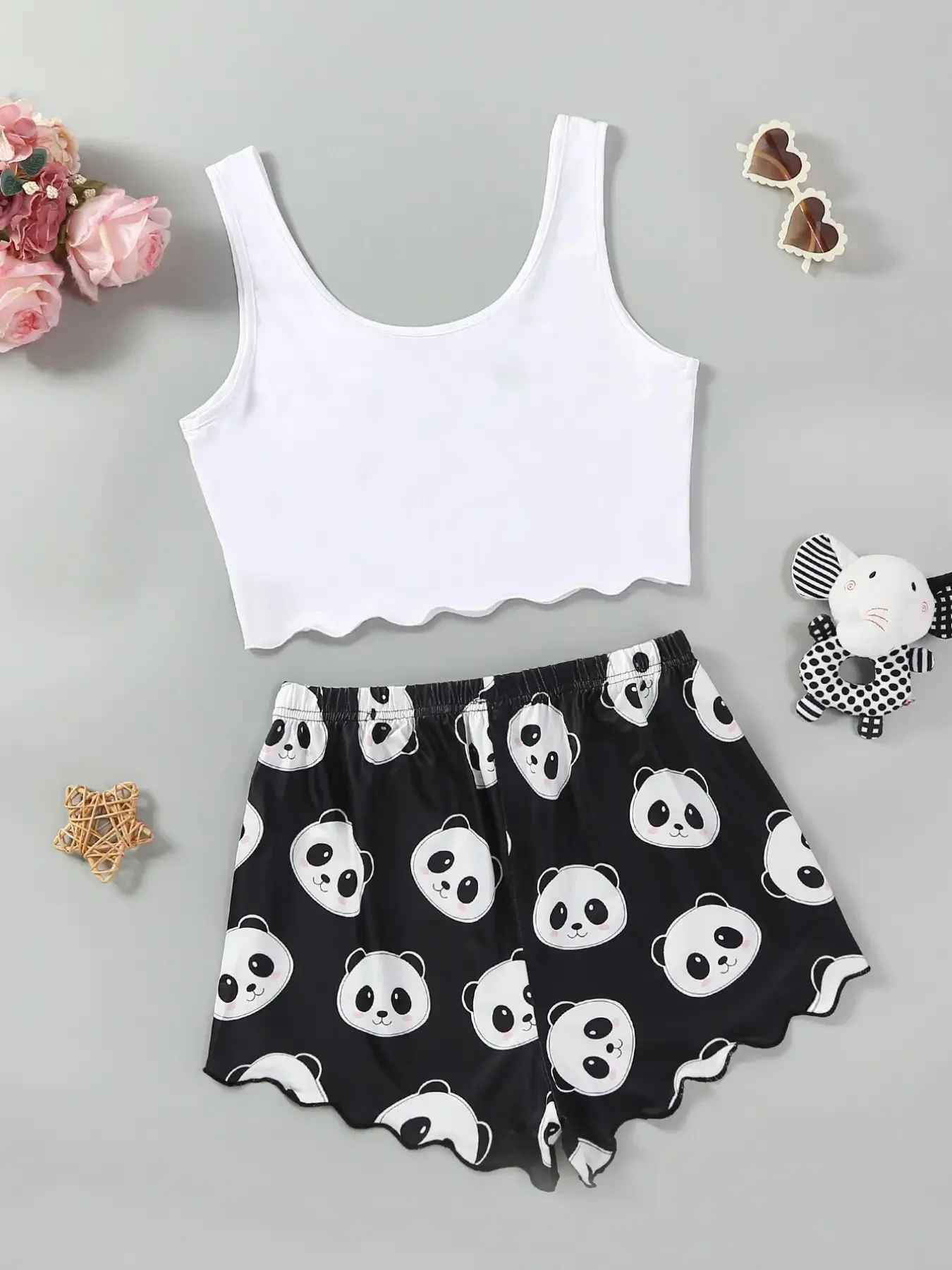 Halloween Two Piece Set Pajamas for Women Doll Print Vest Sleepwear Pyjamas Camisole Shorts Sets Summer Loungewear Home Clothes