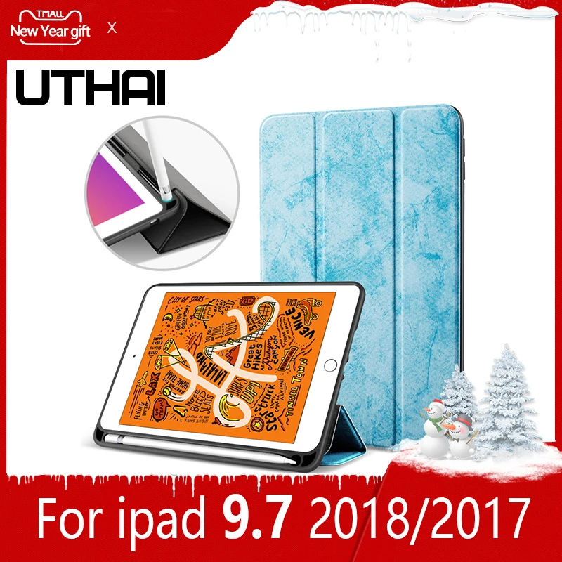 UTHAI E017 для iPad Pro 9,7 чехол с держателем ручки, ультратонкий магнитный мягкий силиконовый чехол из ТПУ с функцией автоматического сна