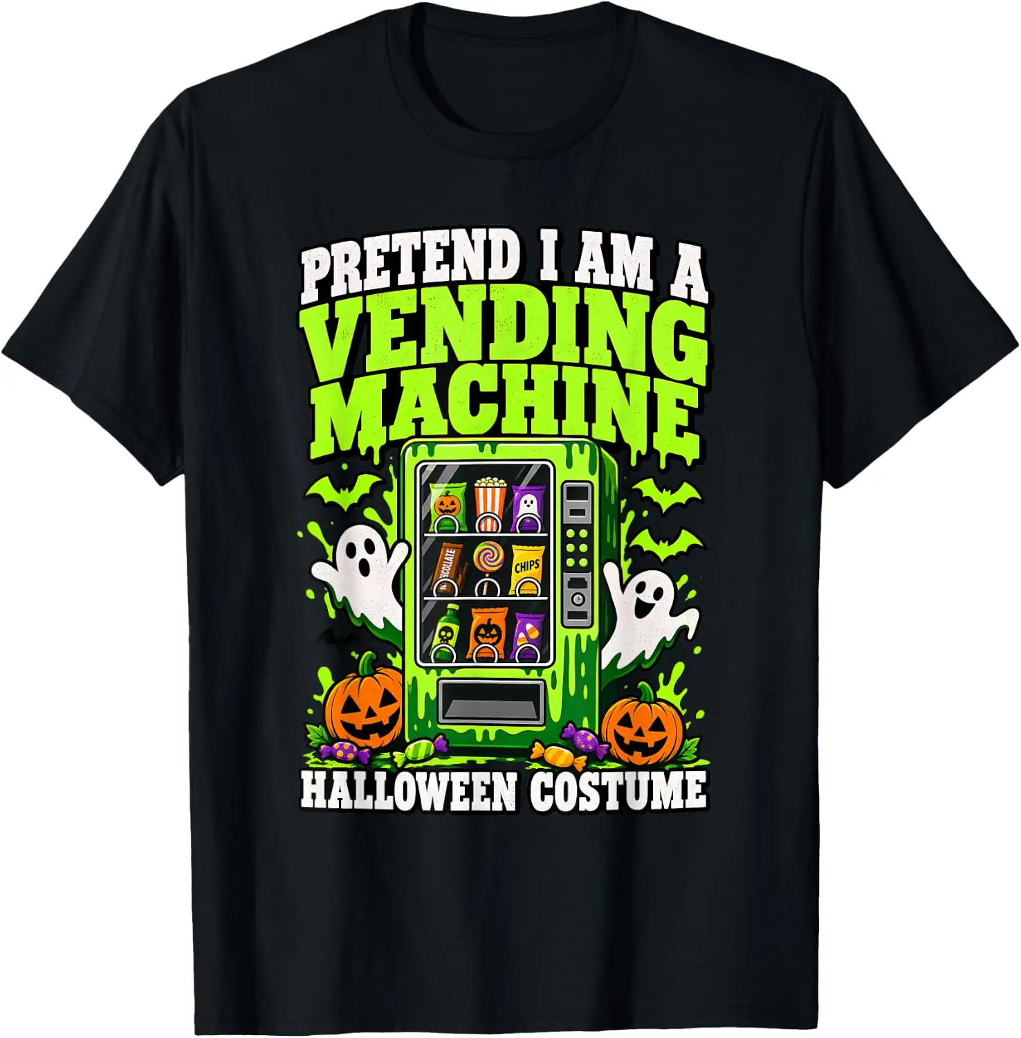 Pretend I Am A Vending Machine Halloween Costume T-Shirt Unisex Holiday Theme Graphic Print T‑Shirt Halloween Christmas Thanksgiving Festive Party Short Sleeve Cotton Tee Tops Men Women.