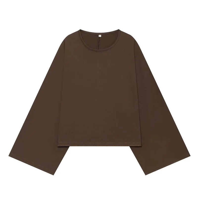 MUJER Damen-T-Shirt mit weiten Ärmeln, Herbst-Freizeitoberteil, Damen-T-Shirt in Weiß und Schwarz, Oversized-T-Shirt, Damen-Langarm-T-Shirts – Detail 4