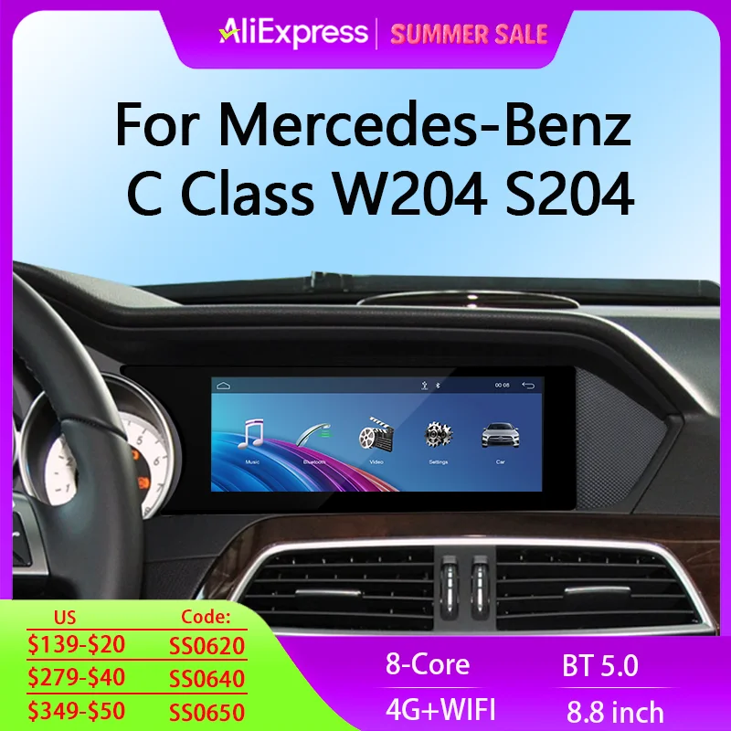 

10.25" Linux Screen Wireless Apple CarPlay Android Auto Multimedia Display 8 Core For Mercedes-Benz C-Class NTG 4.5 W204
