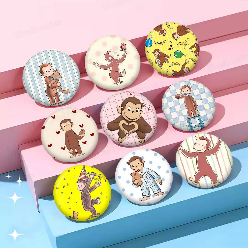 MONKEY CARTOON C-Curious GeorgeS 32/44/58MM Customizable Button Pins Cute Funny Creative Badge Jewelry Decor Gifts For Friends