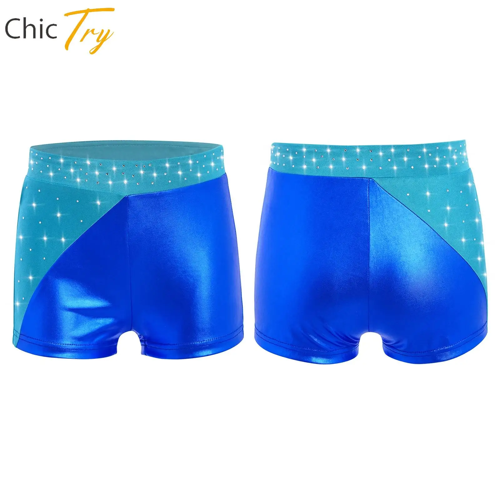

Kids Ballet Dance Shorts for Girls Rhinestones Athletic Figure Skating Performance Dancewear Metallic Gymnastics Dance Shorts