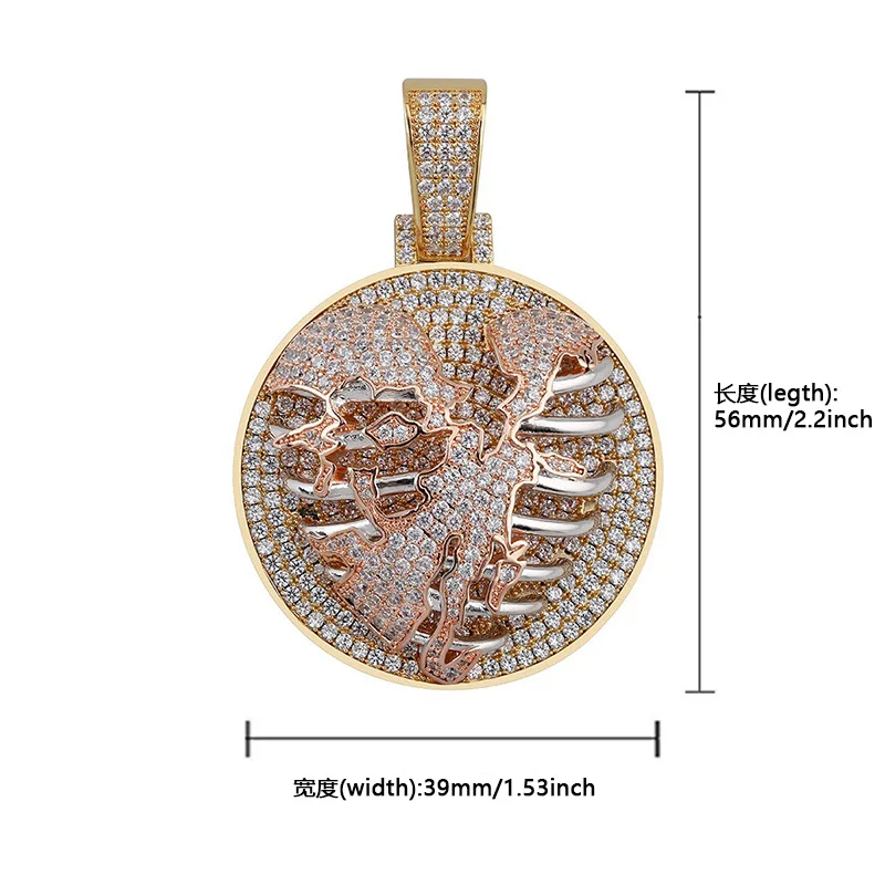Hollow Heartbreak Necklace Pendant Disc Full Diamond Hip Hop Zircon Super Flash Nightclub Gold Plated Rap Trend pendants