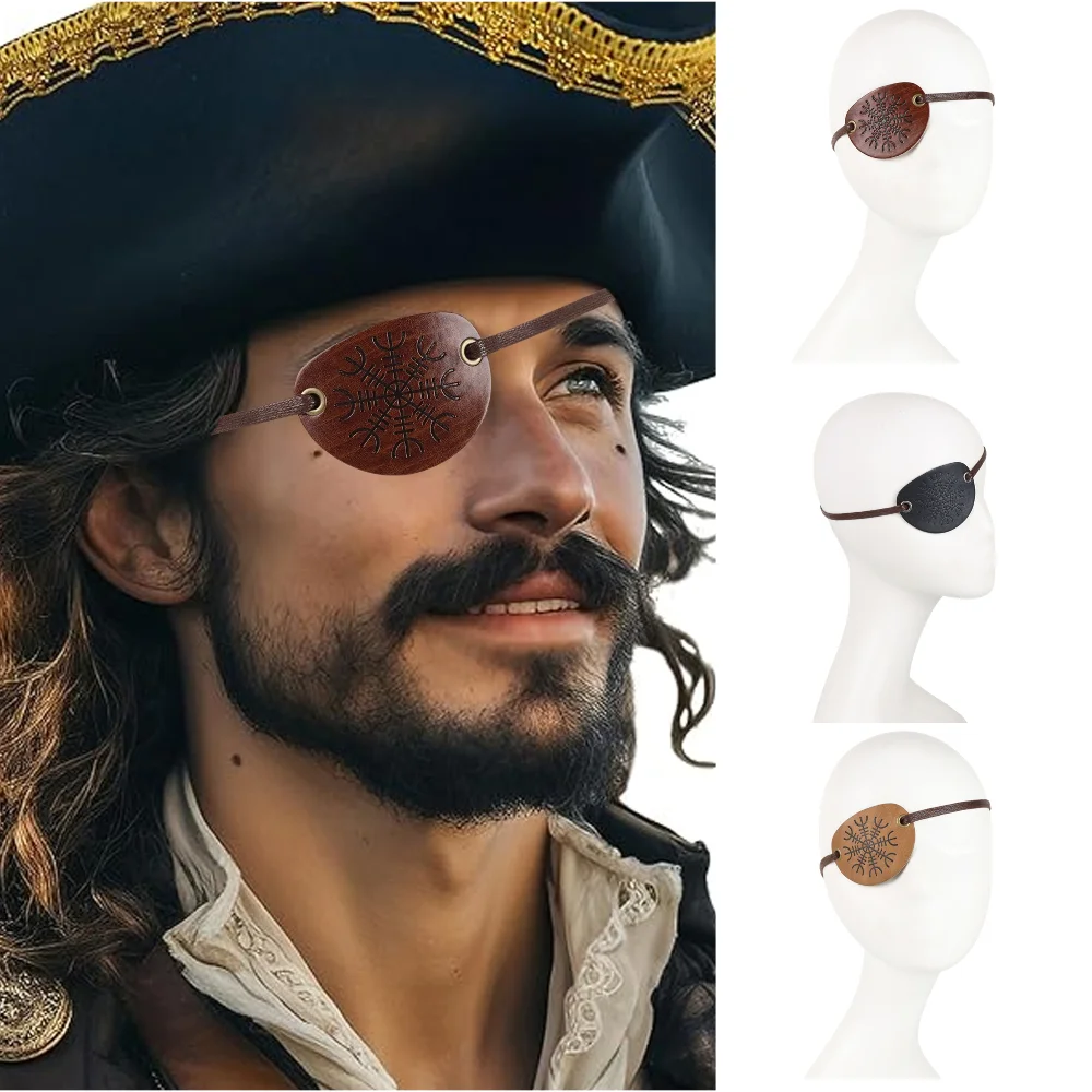 Medieval Steampunk Viking Knight Pirate Vintage Black Faux Leather Eye Patch Halloween Costume Accessories Cosplay Props