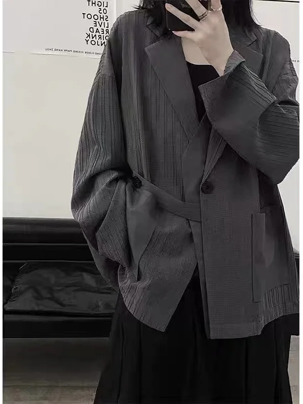 

Женский костюм K Design со сращенной текстурой, повседневное хлопковое пальто на пуговицах с застежкой на талии для женщин