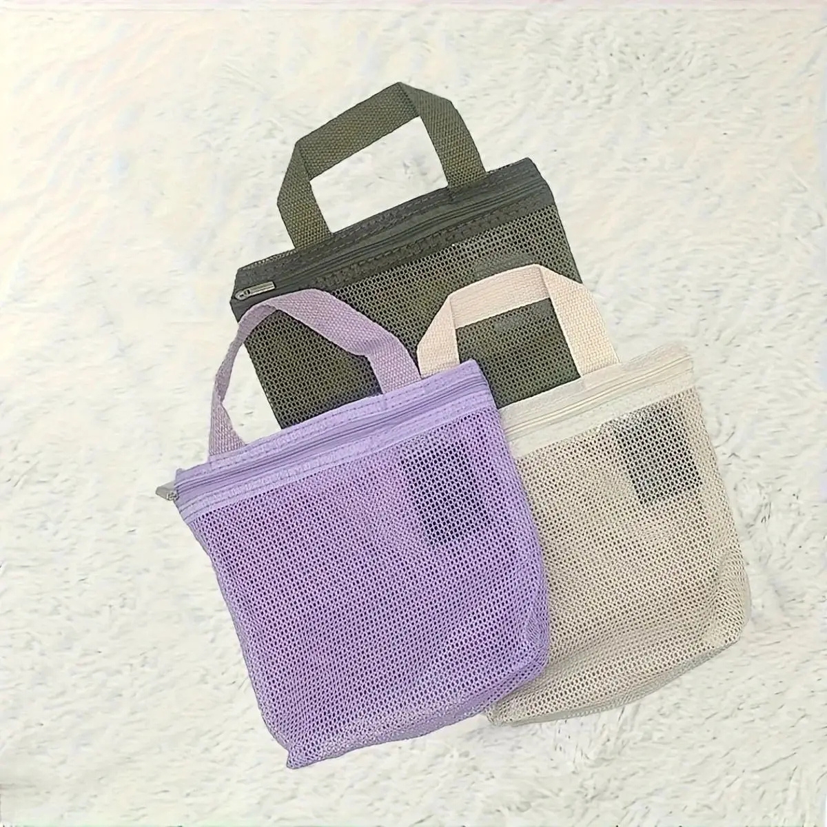 Breathable and lightweight mesh storage makeup bag with handheld large capacity mesh storage toiletry bag