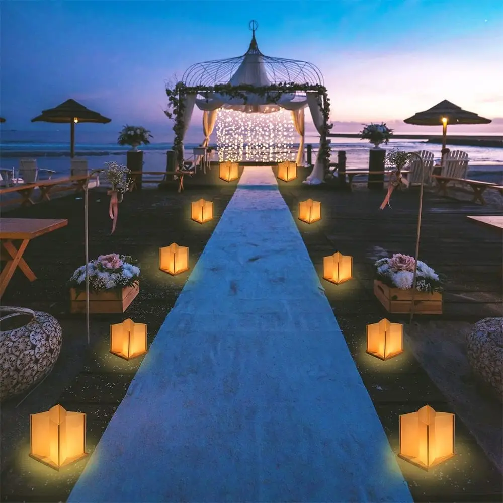 Pacote com 10 Lanternas Flutuantes em Forma de Estrela de 6 Polegadas com Base de Madeira à Prova d'Água, Decoração com Lanternas de Papel e Vela LED