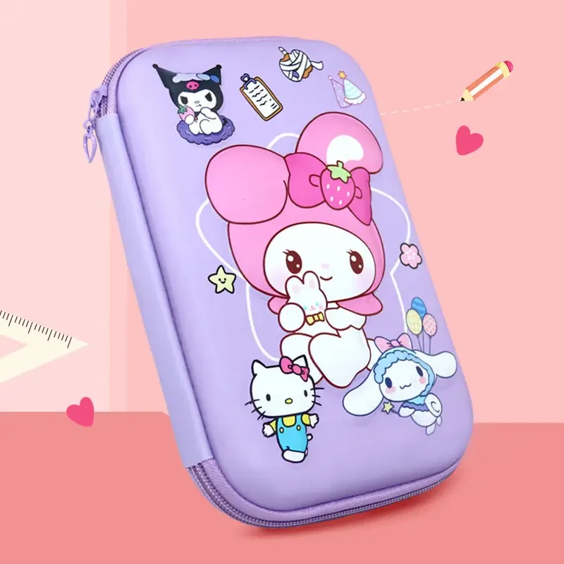 3D Decompression Sanrio Kuromi Pencil Bag, Papelaria bonito dos desenhos animados, Grande Capacidade, Abastecimento Escolar Kawaii, Lápis Case, Bolsa Presente, Novo