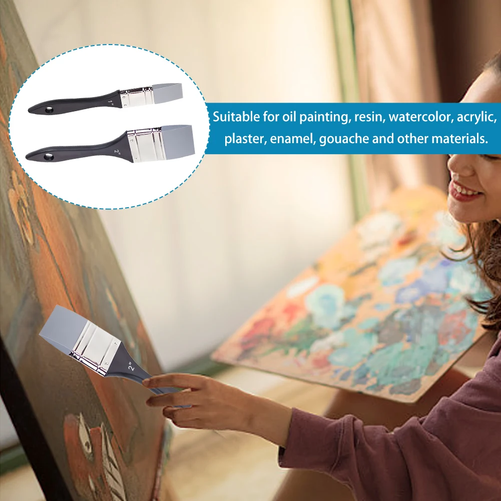 2 uds artista sólido para arte herramienta a base de agua fácil de limpiar ancho estrecho niños adultos mezcla de colores pincel de pintura de silicona plano mango largo