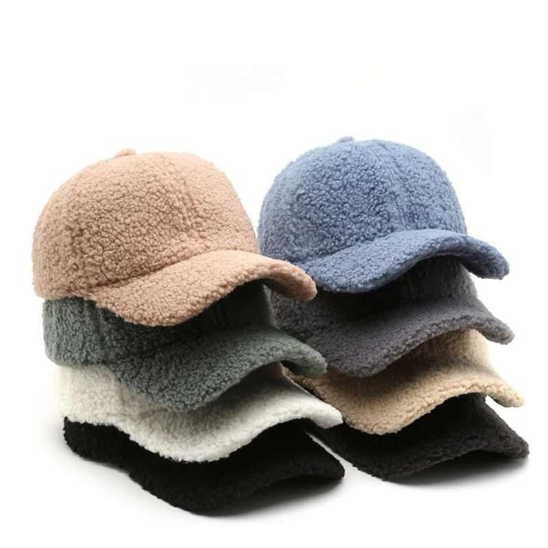 Imitation Lamb Cashmere Baseball Cap Women Men Warm Plush Hat Autumn Winter Soft Top Curved Brim Adjustable Snapback Outdoor Cap