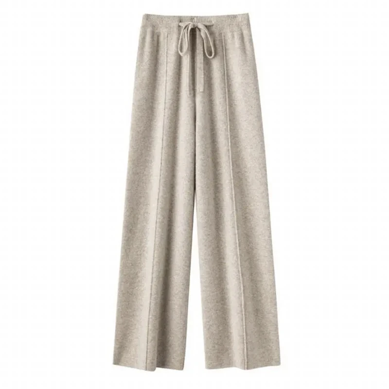 Autumn Winter Fashion Pants Women Soft Waxy Comfortable New Cashmere Camel Pants Female Pure Knitted Wide Leg Pants Casual Loose