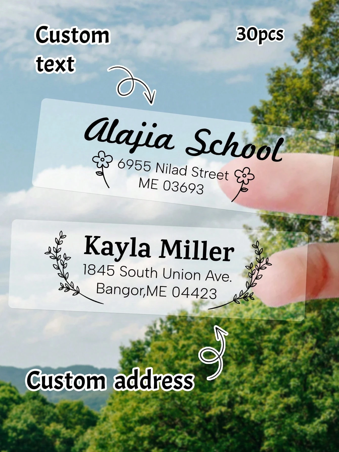 5.2x2CM  30/60/120/240Pcs Custom Text Rectangle Transparent Address Stickers, Personalized Address Labels,Suit For Any Occasion