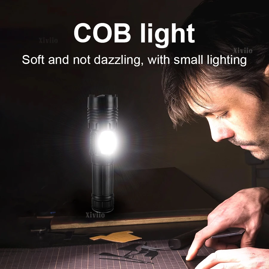 2000000LM Super Bright Flashlight COB Light Outdoor Emergency Flashlight Built-in Battery LED Portable Rechargeable Work Light