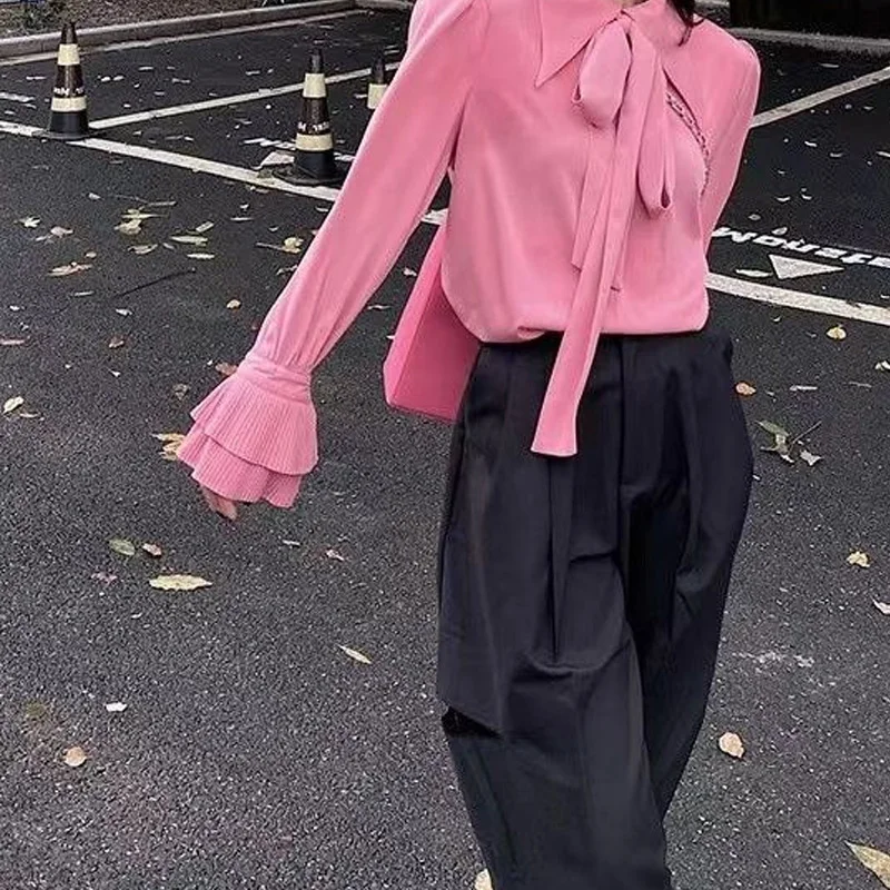 

2023 New Long Sleeve Casual Ladies Office Lady Fashion Loose Tops Spring Autumn Thin Sweet Blouses Elegant Women's Clothing