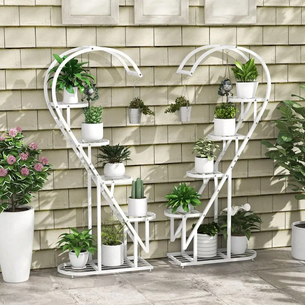 

5 Tier Metal Plant Stand HeartShaped Shelf With Hanging Hook For Multiple Plants