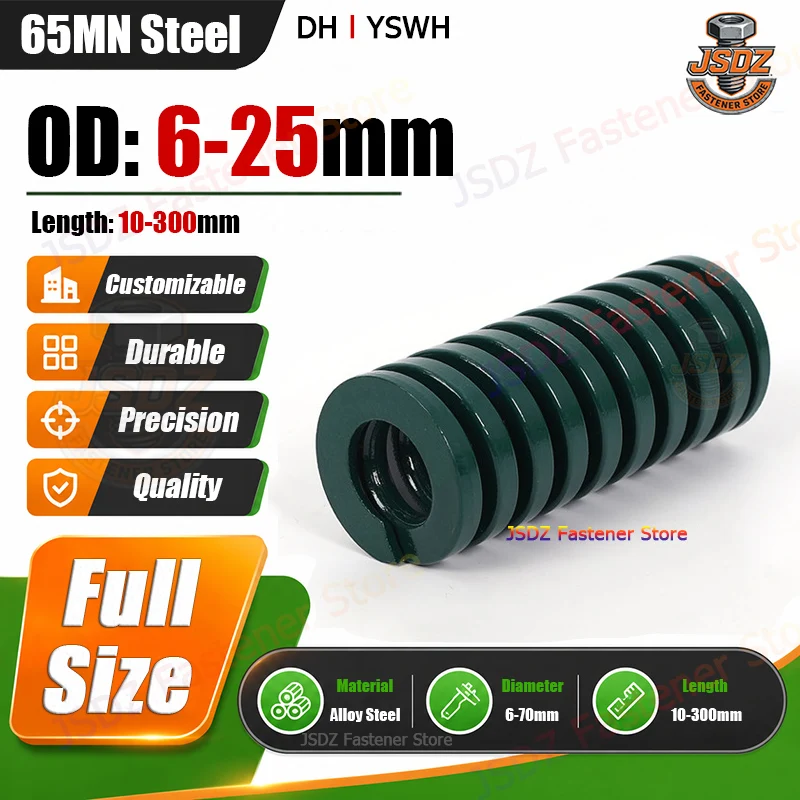1pcs Green Mold Spring OD 6/8/10/12/14/16/18/20/22/25mm Loading Die Compression Spring Length 10-300mm Flat Wire Sping DH/YSWH