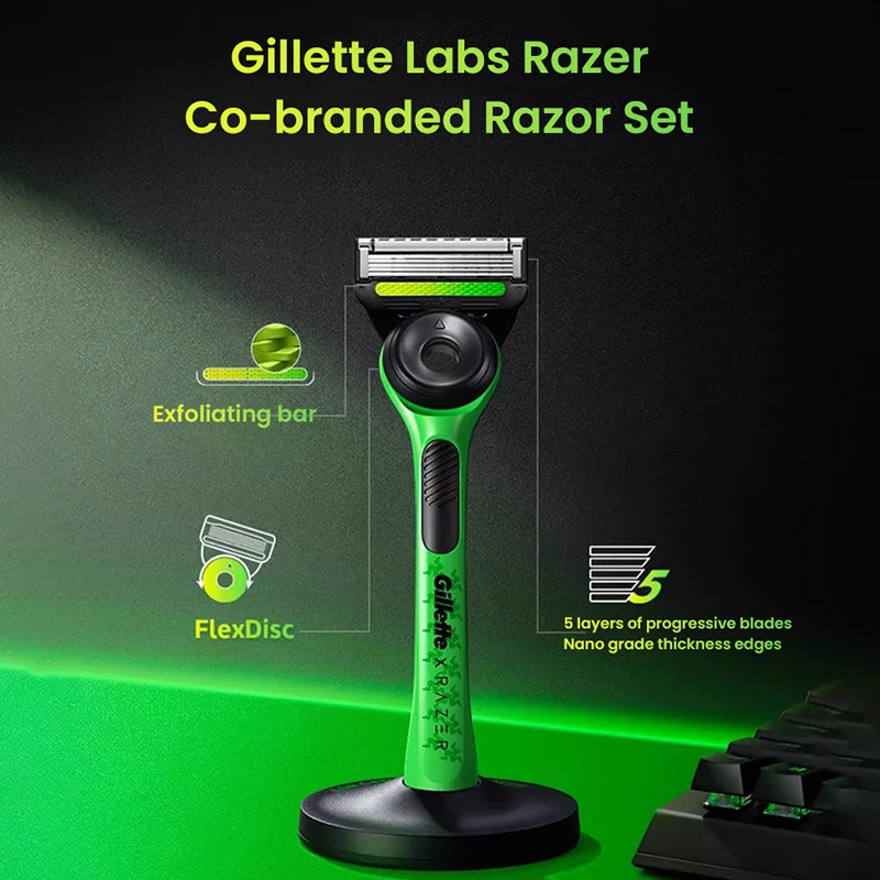 Gillette Labs Razor Co-branded Razor Set 1 Handle + 2 Blade Refills + Magnetic Stand 5-Blade Men's Shaver