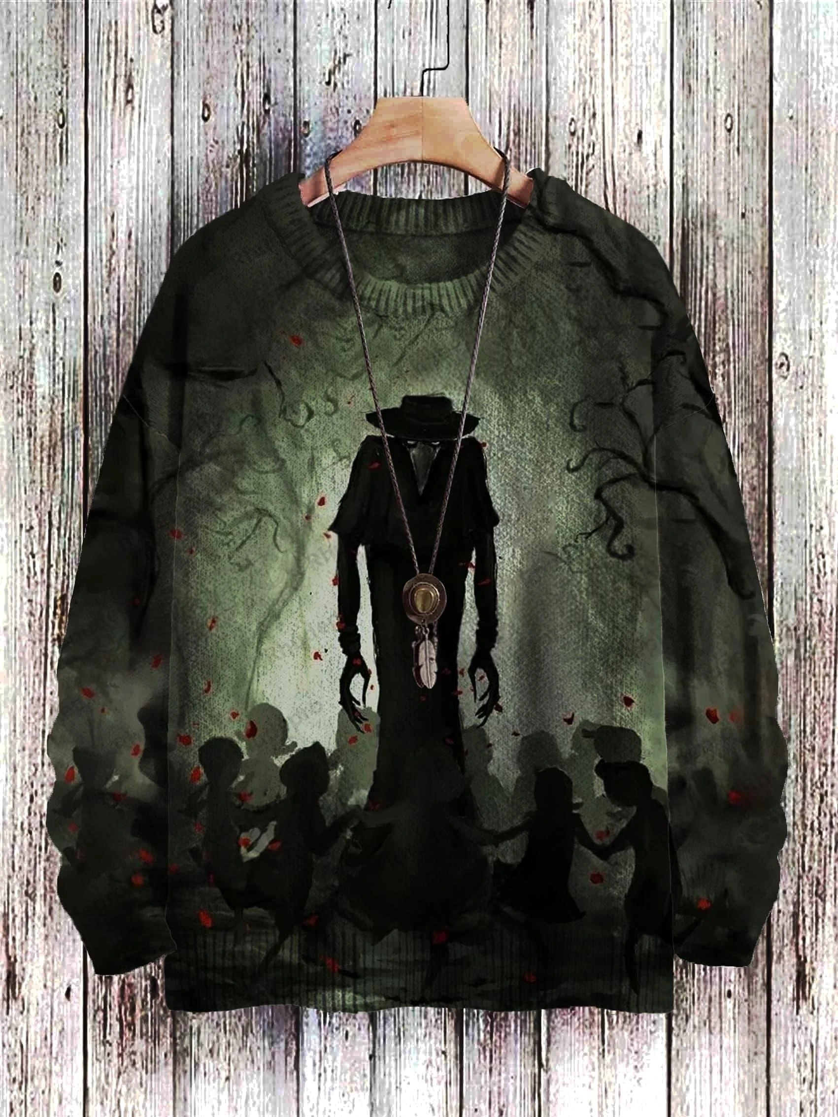 Halloween Wizard Raven Retro Art Pattern 3D Printed Men's Knitted Pullover Winter Unisex Casual Knit Pullover Sweater
