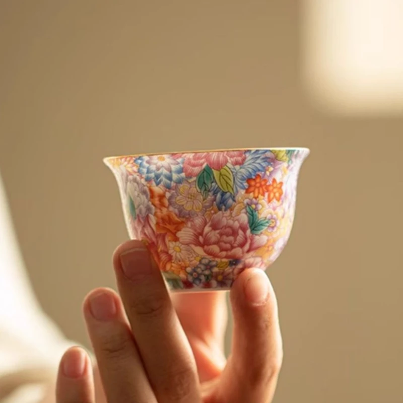 1 Pc Chinese Tradition Ceramic Tea Cup Handmade Color Enamel Flower Teacup Travel Porcelain Tea Bowl Master Cup Tea Set 50ml