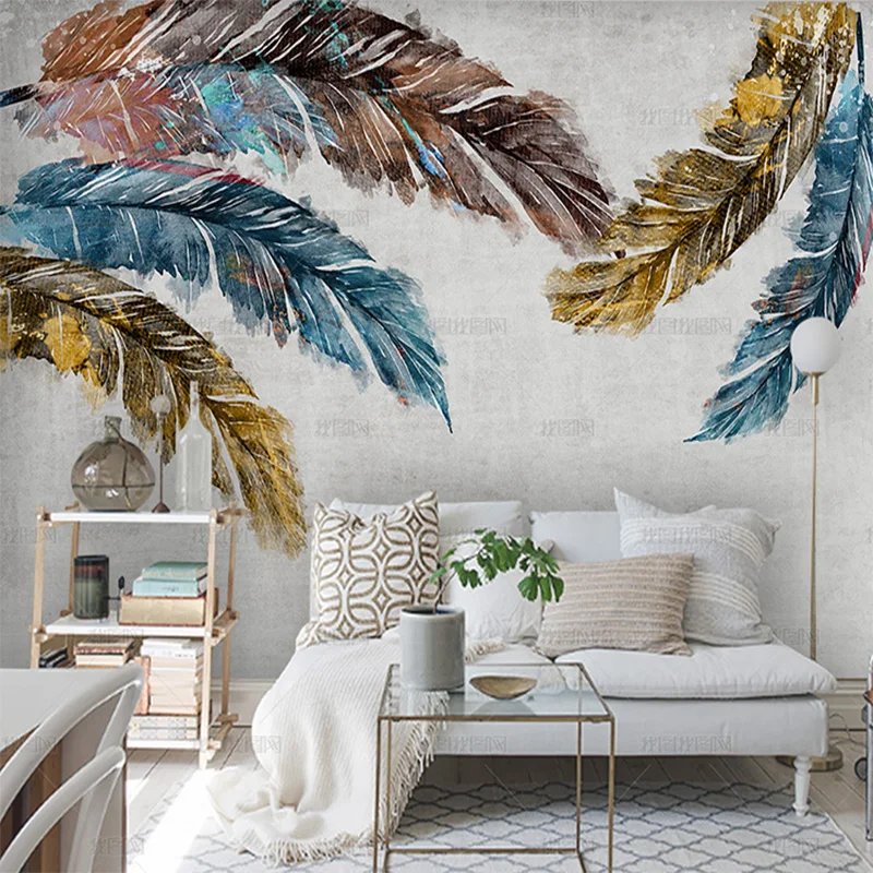custom 3D Nordic simple small fresh wallpaper Abstract watercolor feather mural bedroom TV sofa background wall living room 8d
