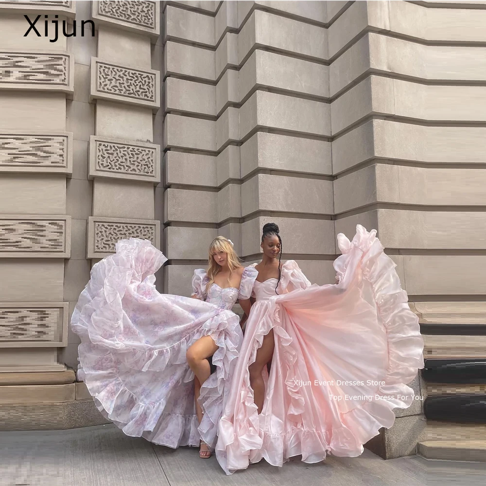 Długie suknie wieczorowe Selkie księżniczka suknie balowe formalne piętro długość Ruffles Ruched suknie na bal maturalny bufiaste rękawy sukienki ukończenia szkoły