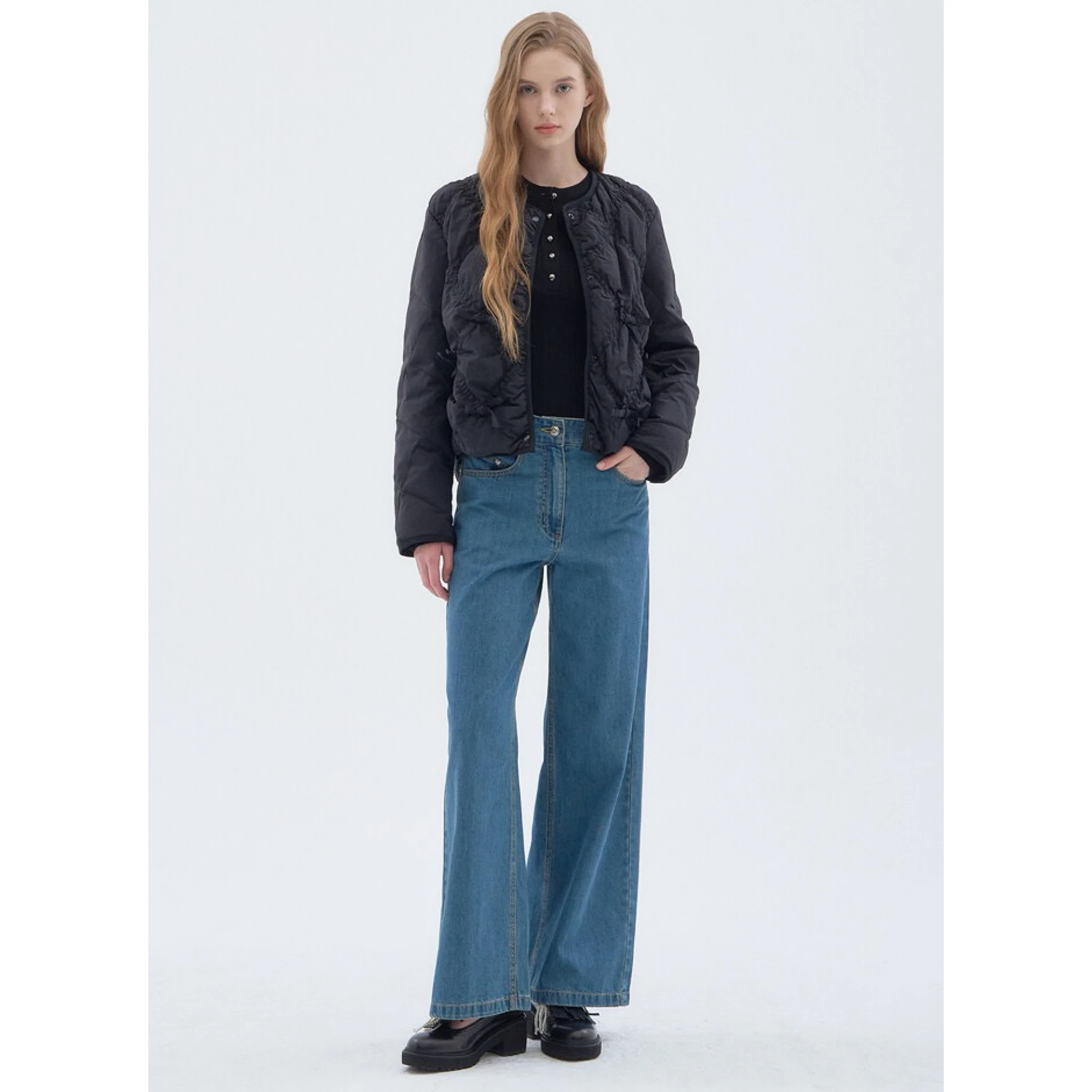 

Lemon Cheese 02ND 25 Autumn Loose Fit round Ne Quilted Jaet Knot Decoration Versatile ort Outerwear for Women