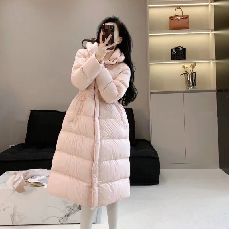 Jacket for Women Winter New Down Coats Windproof Thick Warm Hooded Outerwears Knit Patchwork Slim Sweet Casual Long Down Jackets