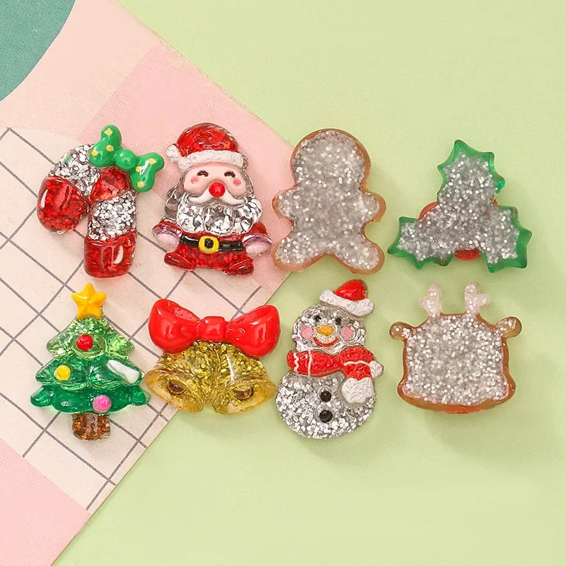 10PCS Resin Cartoon Santa Trees Elk Snowman Bells Flatback Stone DIY Christmas Decor Figurines Scrapbook Accessories Crafts