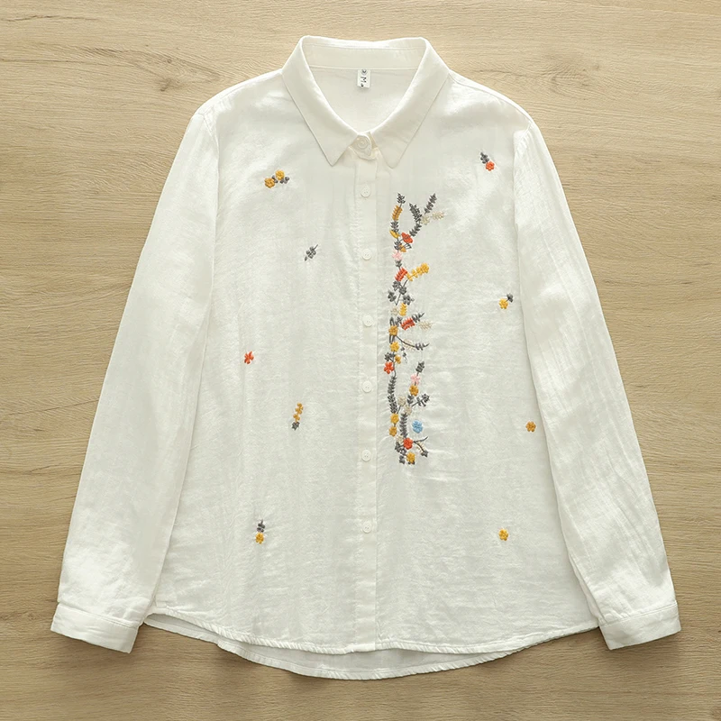 

Новые весенне-осенние топы из хлопковой пряжи с вышивкой в китайском стиле, женская одежда, новые универсальные рубашки и блузки с длинными рукавами U107