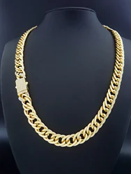 1 Piece Hip Hop Punk Style 14K Gold Plated Cuban Chain Style Chunky Chain Bracelet Necklace Set