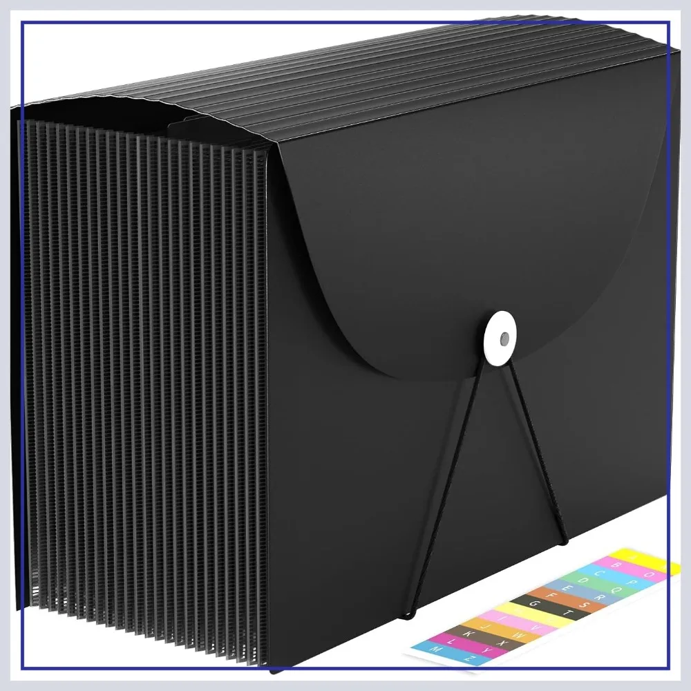 

24 Pocket Expanding File Folder, Accordion Organizer, Letter Size, Portable Plastic, Black