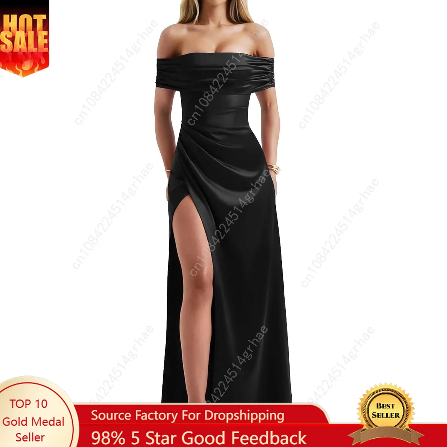 

Women's Elegant Off Shoulder High Split Bodycon Evening Wedding Maxi Dress