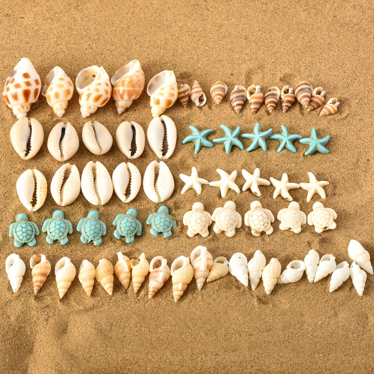65pcs Size Random Natural Shells, Seashells, Stars, Turtles, DIY Handmade Materials, Bracelets, Necklaces, Earrings, Accessories