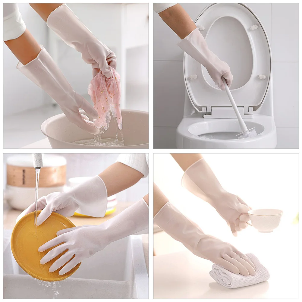 

2pcs 2 Pairs Reusable Latex Dishwashing Kitchen Durable Large Size Household Washing For Cooking Dish Cleaning Supplies Reusable