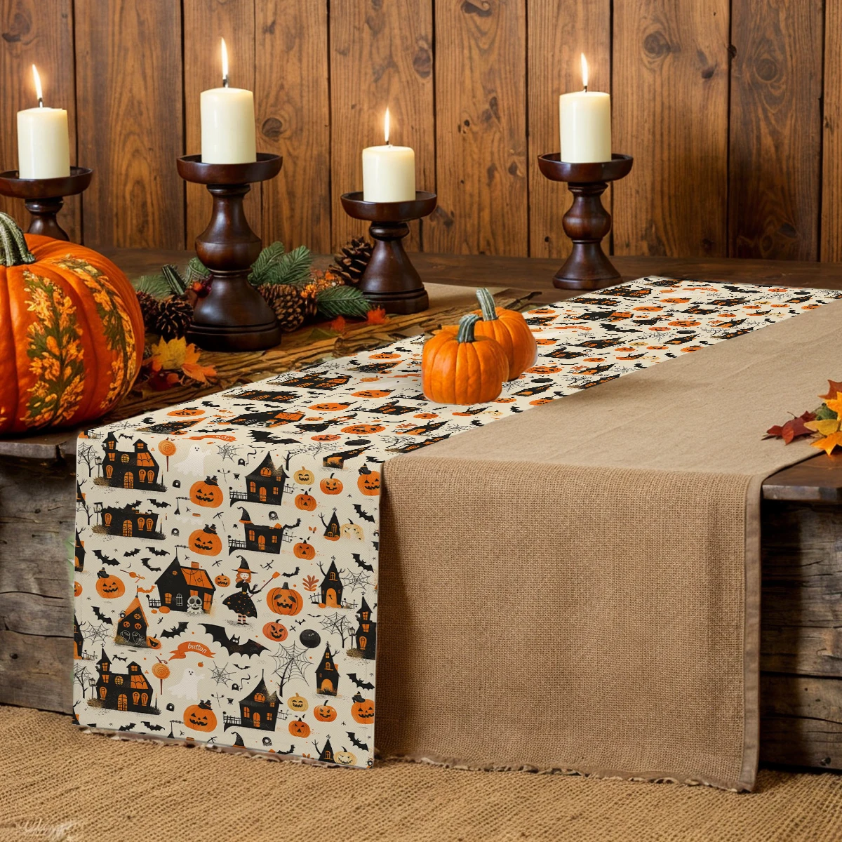 Halloween Cartoon Pumpkin Haunted House Table Runner Home Wedding Centerpieces Decoration Party Table Runners Dining Long Cloth