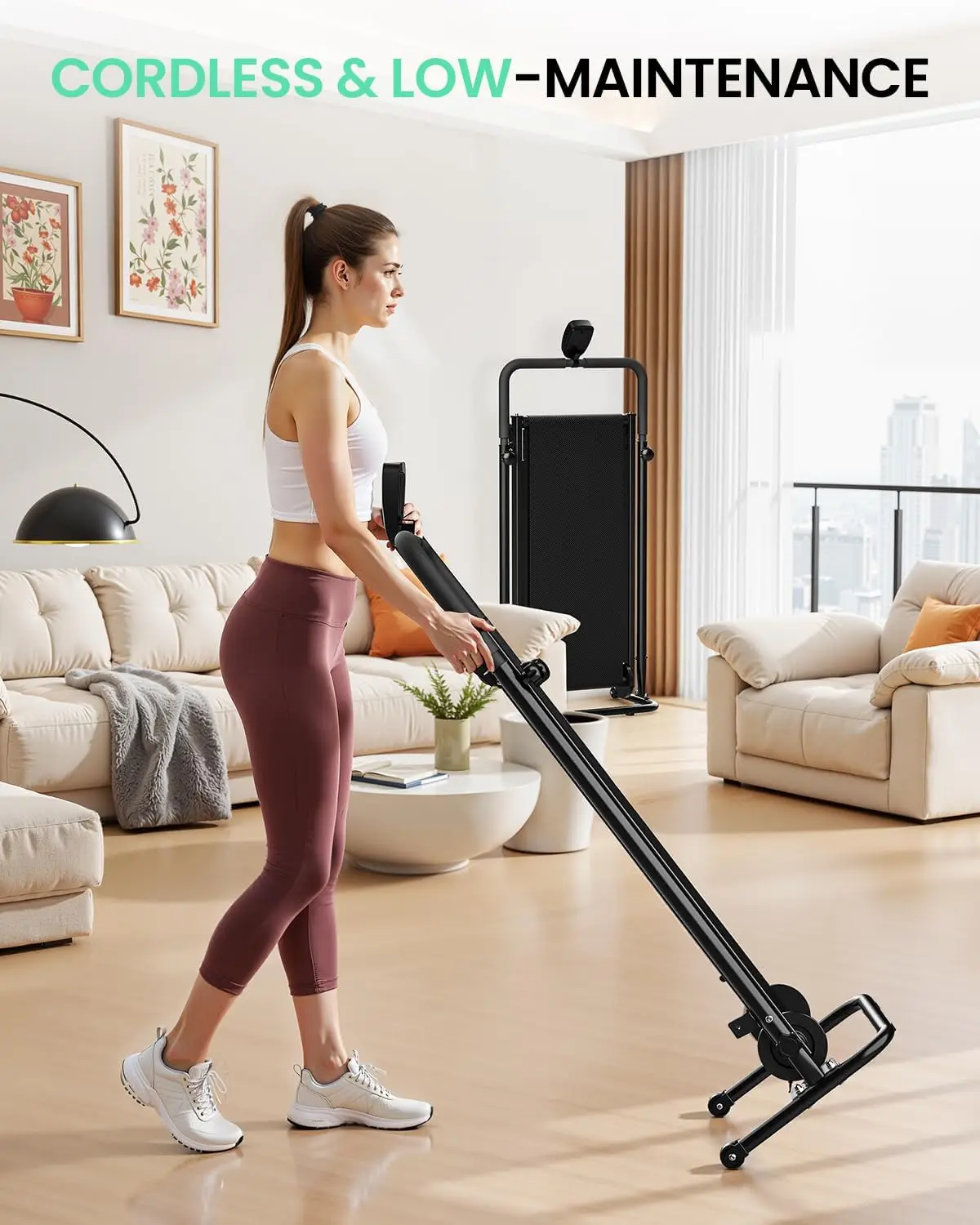 Manual Treadmill with Dual Flywheel, Fixed Incline, Soft Foam Handles, Non-Slip Running Belt, LCD Monitor, Compact Foldable Design for Home or Gym Use