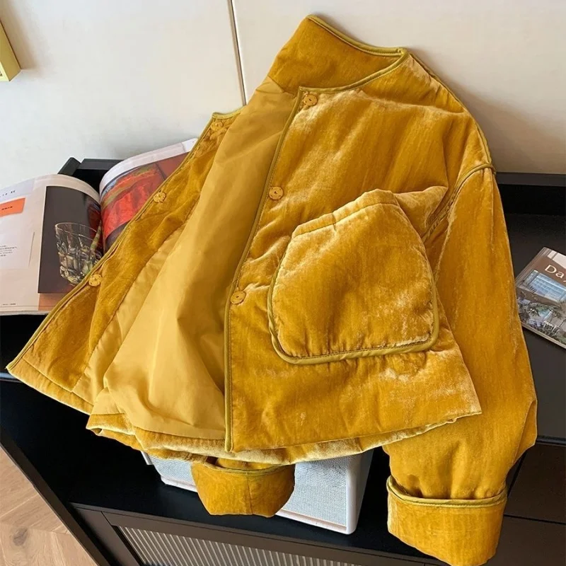 شتاء جديد رشاقته س الرقبة المخملية معطف المرأة موضة كم طويل عادية الدافئة الضفدع زر الإناث سترة جيوب عادية أبلى #4